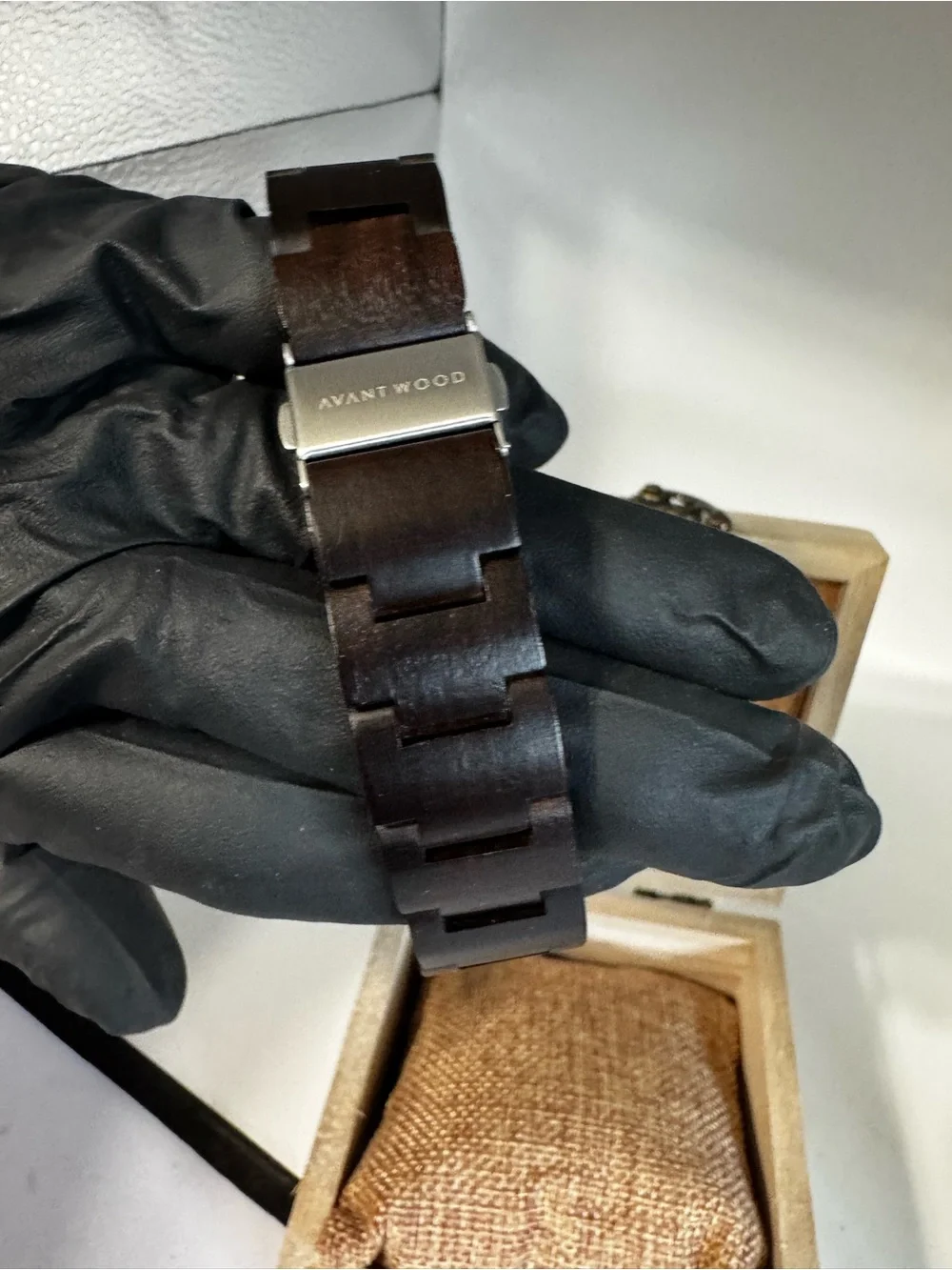 Avantwood Men's Black Wooden Watch - Sleek Square Dial
